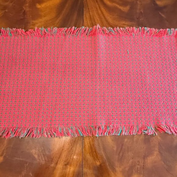 Vintage Original Homespun Weavers Christmas Table Runner Red Fringe 47" X 16" - Picture 3 of 9
